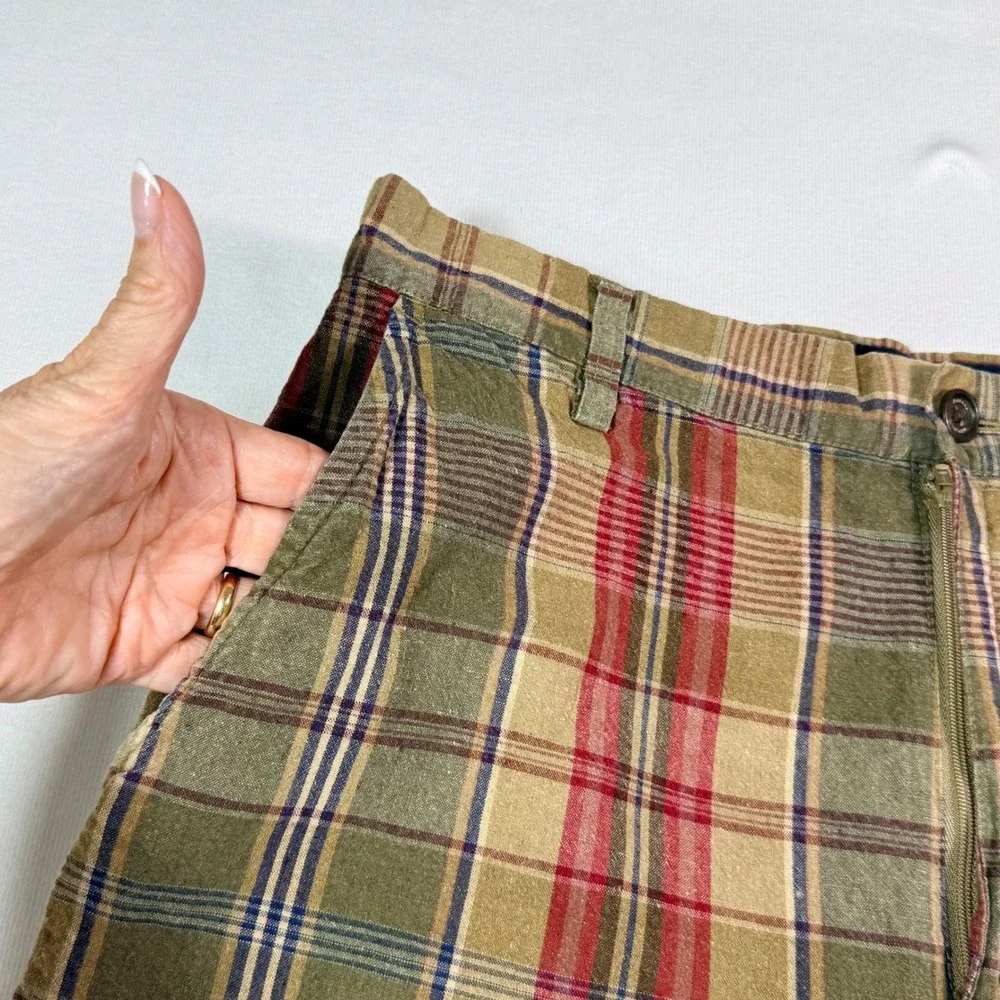 Banana Republic‎ Plaid Linen Cotton Shorts 32 Green Red Madras Summer Casual